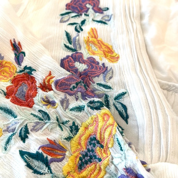 Free People Boho White Embroidered Mini Dress Flowy Peasant Tunic Prairie S - Picture 11 of 14